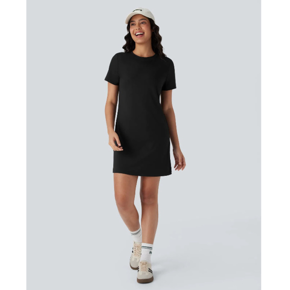 HALARA Dresses & Skirts - HALARA Round Neck Short Sleeve Solid Mini Casual Tee Shirt Dress Black XL NWOT